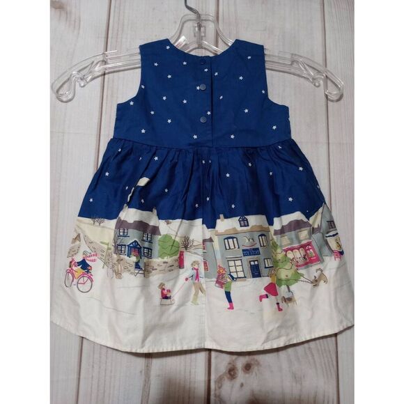 Joules Dress Girls 9 12 Month Blue Sleeveless Snow Winter Scene - Picture 2 of 6